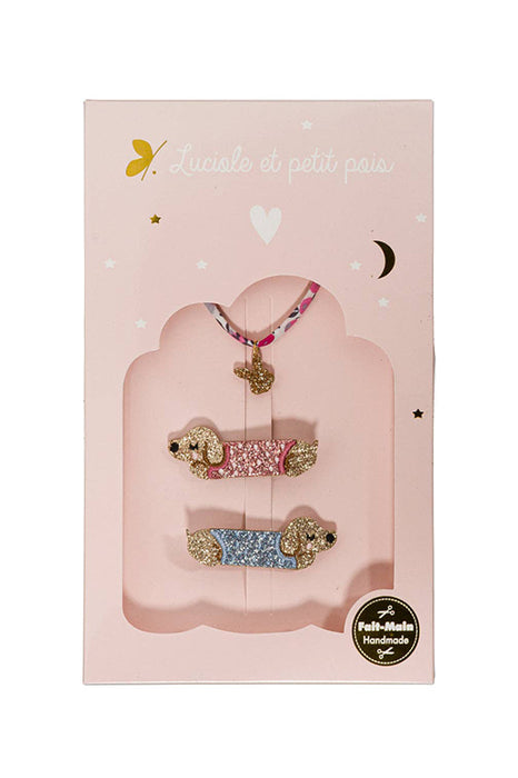Coffret barrettes et bracelet - Teckel love