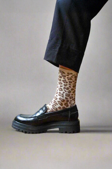 Chaussettes Lurex - Léopard Beige