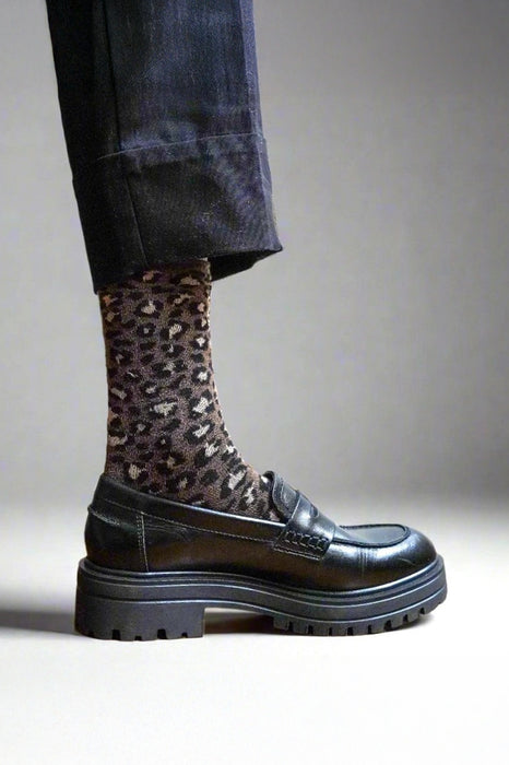 Chaussettes Lurex - Léopard Marron