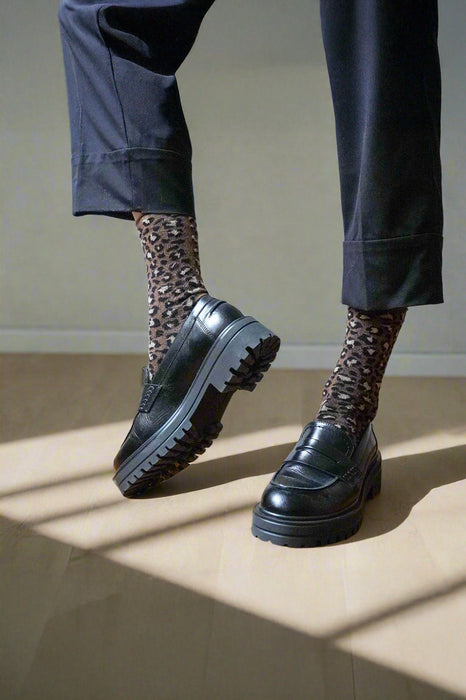 Chaussettes Lurex - Léopard Marron