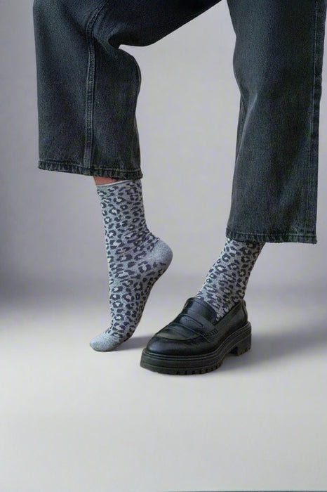 Chaussettes Lurex - Léopard Gris