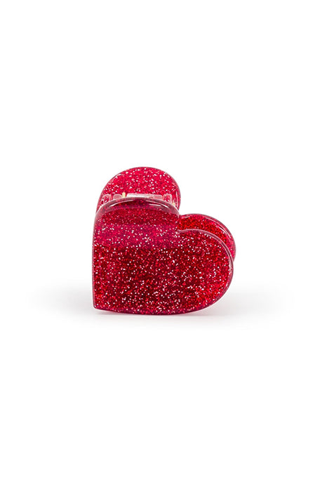 Mini pince à cheveux - Coeur (rouge glitter)