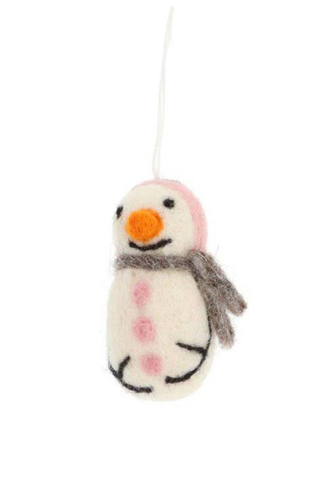 Suspension en laine - Bonhomme de neige (rose)