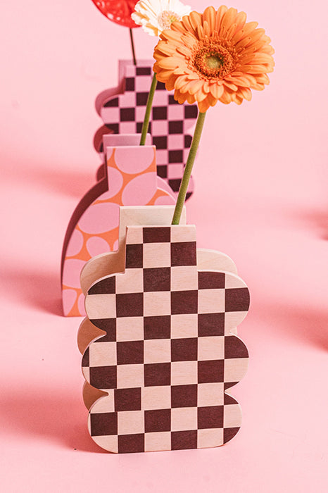 Vase en bois - Carreaux naturel