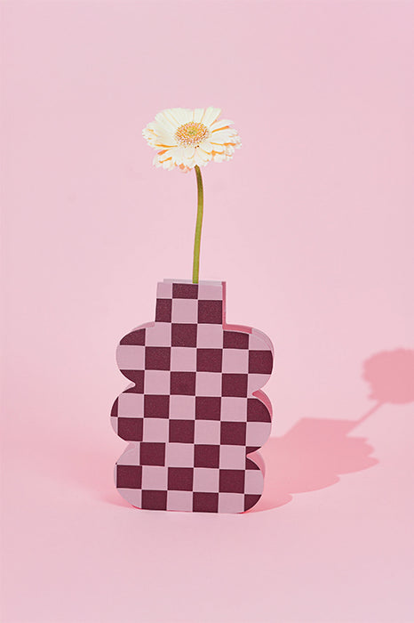 Vase en bois - Carreaux rose