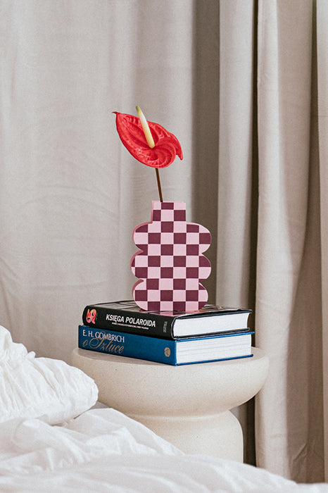 Vase en bois - Carreaux rose